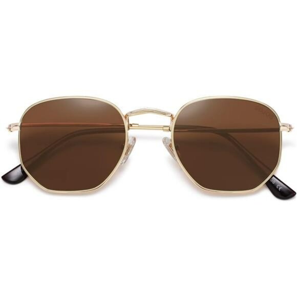 Square Hexagon Polarized Sunglasses for Women Men UV400 Retro Metal Shades - Picture 1 of 6